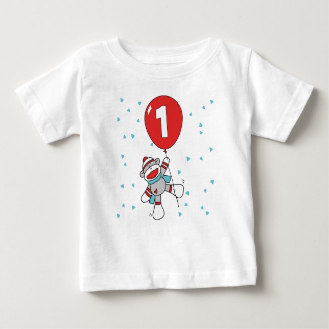 Camiseta Para Bebê Primeiro Aniversário do Macaco Sock (Frente)