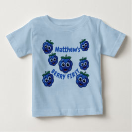 Camiseta Para Bebê Primeiro aniversário do menino Blue Berry