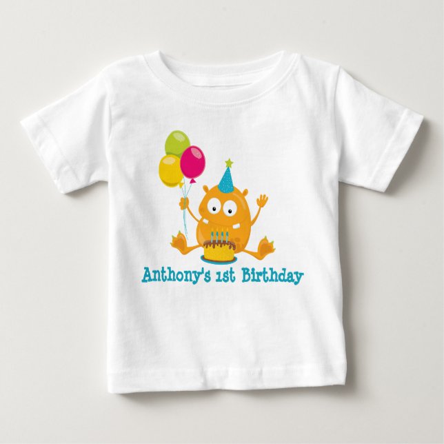 Camiseta Para Bebê Primeiro Aniversário do Monstro Personalizado (Frente)