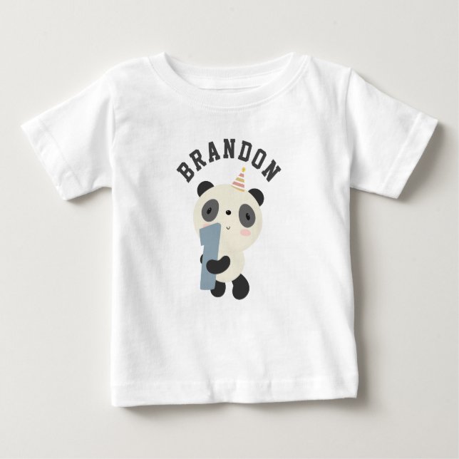 Camiseta Para Bebê Primeiro Aniversário do Panda Cute Personalizável (Frente)