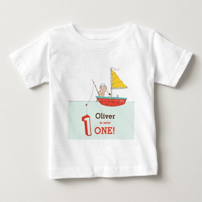 Camiseta Para Bebê Primeiro aniversário do pequeno marinheiro náutico (Frente)