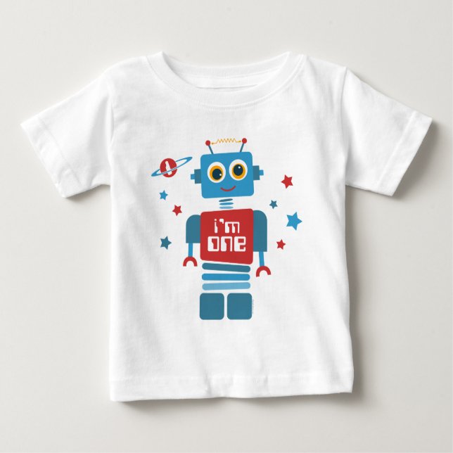Camiseta Para Bebê Primeiro aniversario do robô (Frente)