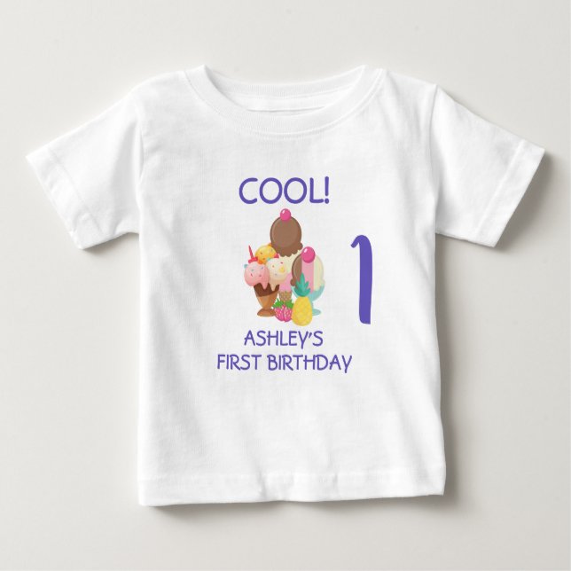 Camiseta Para Bebê Primeiro aniversário do Sorvete legal (Frente)
