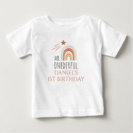 Camiseta Para Bebê Primeiro Aniversário do Sr. Oneince Boho Rainbow