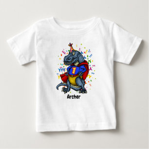 Camiseta Para Bebê Primeiro aniversario do super-herói de T-Rex