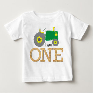 Camiseta Para Bebê Primeiro Aniversário do Trator Verde