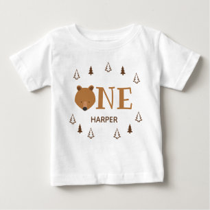 Camiseta Para Bebê Primeiro Aniversário do Urso da Floresta Um