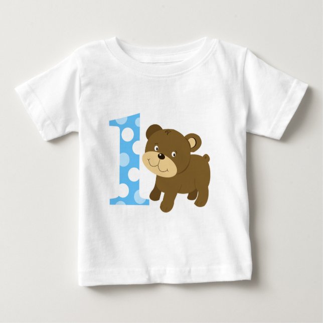 Camiseta Para Bebê Primeiro aniversario do urso Woodland, sou um T-Sh (Frente)