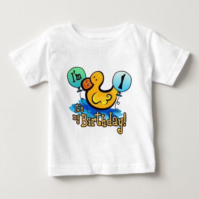 Camiseta Para Bebê Primeiro aniversario Ducky (Frente)