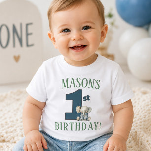 Camiseta Para Bebê Primeiro Aniversário Elefante