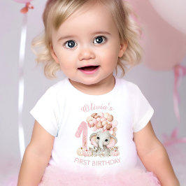 Camiseta Para Bebê Primeiro Aniversário Elefante Fofo Menina Outono