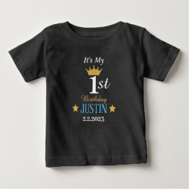 Camiseta Para Bebê Primeiro aniversario Elegante personalizado preto
