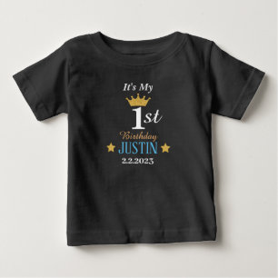 Camiseta Para Bebê Primeiro aniversario Elegante personalizado preto
