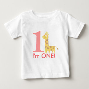 Camiseta Para Bebê Primeiro aniversário, eu sou um, girafa bonito
