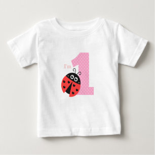 Camiseta Para Bebê Primeiro aniversário, eu sou um, joaninha bonito