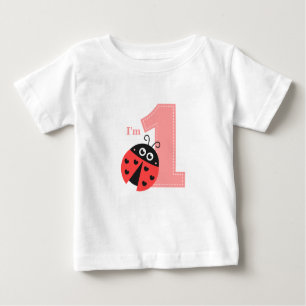Camiseta Para Bebê Primeiro aniversário, eu sou um, joaninha bonito