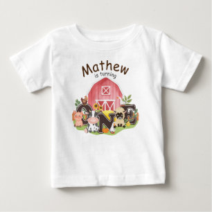 Camiseta Para Bebê primeiro aniversario Fazenda de animais bonitos, e