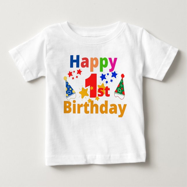 Camiseta Para Bebê primeiro aniversario feliz (Frente)