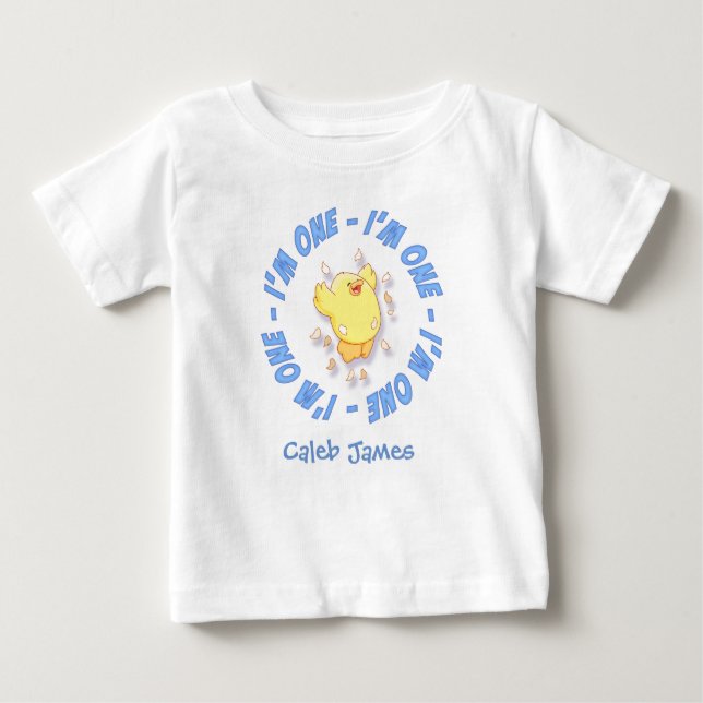 Camiseta Para Bebê Primeiro aniversario feliz azul (Frente)