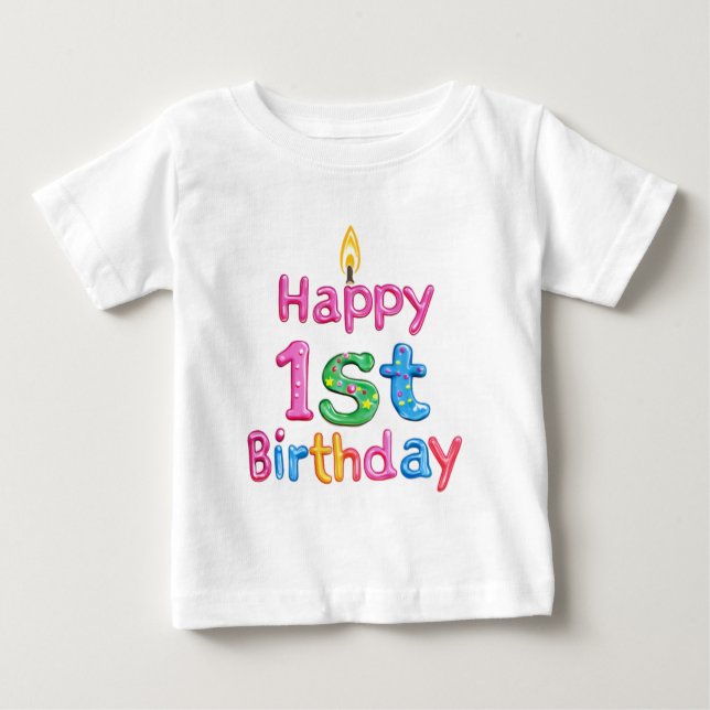 Camiseta Para Bebê Primeiro aniversario Feliz - Design de texto de Ce (Frente)