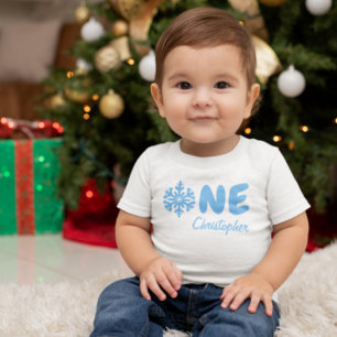 Camiseta Para Bebê Primeiro aniversario Floco de Neve