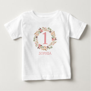 Camiseta Para Bebê Primeiro aniversario Floral de Bebê