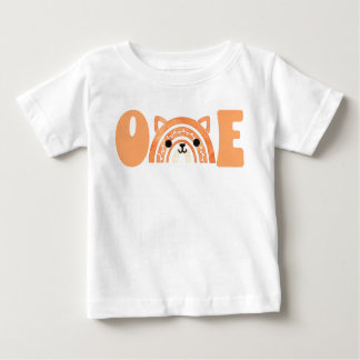 Camiseta Para Bebê Primeiro Aniversário Floresta Fox Boho Rainbow