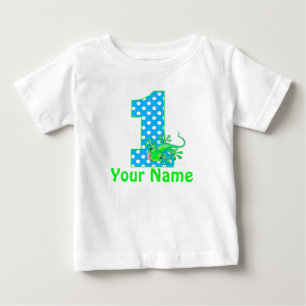 Camiseta Para Bebê primeiro aniversario Garoto Gecko Personalizado T-