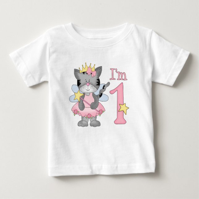 Camiseta Para Bebê Primeiro aniversario Gatinho princesa (Frente)