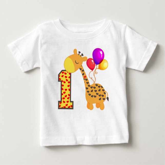 Camiseta Para Bebê Primeiro aniversario Giraffe (Frente)