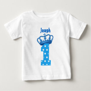 Camiseta Para Bebê primeiro aniversario King Crown Stars Um Ano