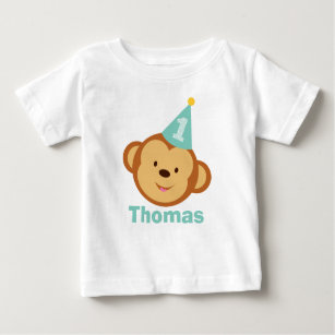 Camiseta Para Bebê primeiro aniversario Macaco Menino com Nome Person