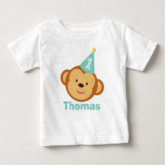 Camiseta Para Bebê primeiro aniversario Macaco Menino com Nome Person