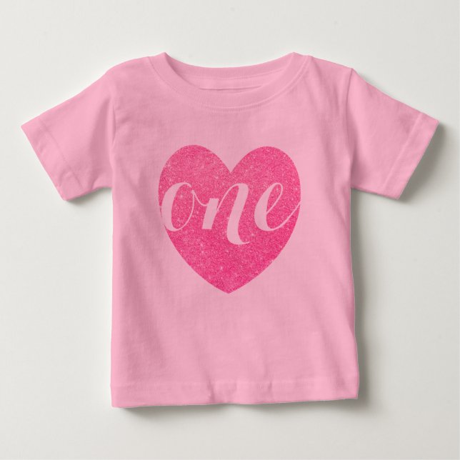 Camiseta Para Bebê primeiro aniversario Menina Brilhante Impressão co (Frente)