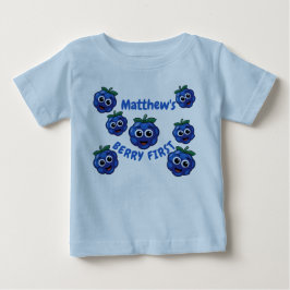 Camiseta Para Bebê Primeiro Aniversário Menino Blue Berry 1º
