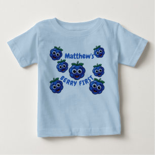 Camiseta Para Bebê Primeiro Aniversário Menino Blue Berry 1º
