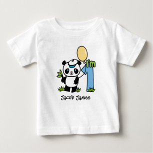 Camiseta Para Bebê primeiro aniversario Panda Boy