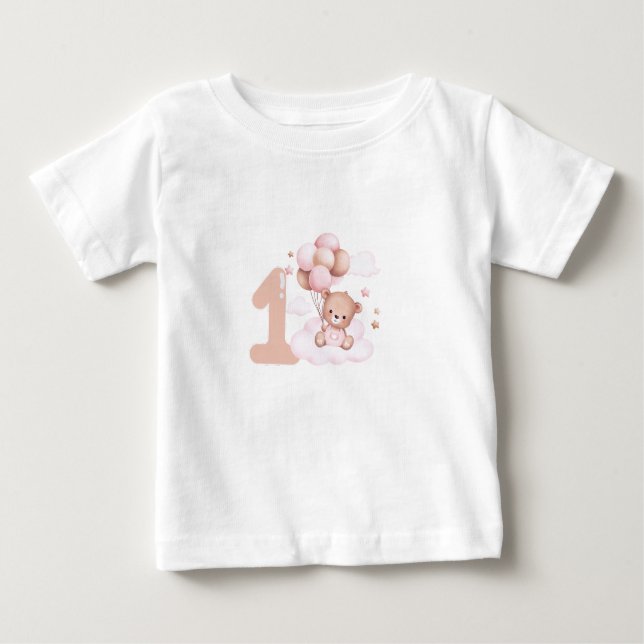 Camiseta Para Bebê Primeiro aniversário para a garota (Frente)