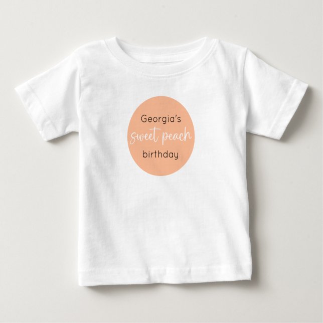 Camiseta Para Bebê Primeiro aniversario Peach doce (Frente)