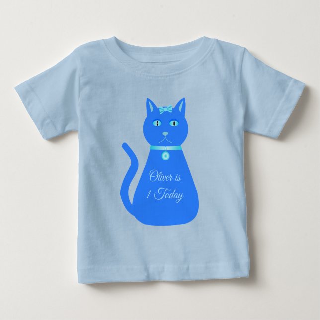 Camiseta Para Bebê Primeiro aniversario Personalizado De Gato De Bebê (Frente)