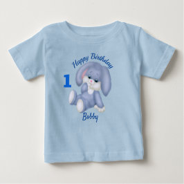 Camiseta Para Bebê Primeiro aniversario Personalizar o Nome do Coelhi