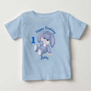 Camiseta Para Bebê Primeiro aniversario Personalizar o Nome do Coelhi