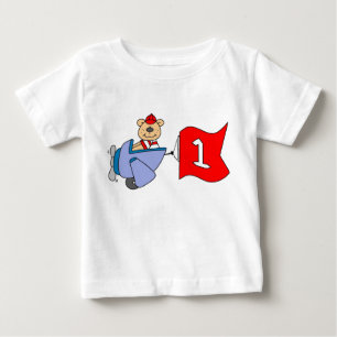 Camiseta Para Bebê Primeiro aniversario Piloto Urso