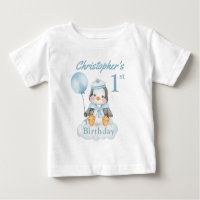 primeiro aniversario Pinguin Blue Personalize Baby