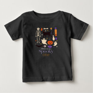 Camiseta Para Bebê Primeiro aniversario Preto Spooky One Halloween