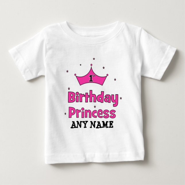 Camiseta Para Bebê primeiro aniversario Princesa! Com coroa rosa (Frente)