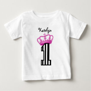 Camiseta Para Bebê primeiro aniversario Princesa Coroa Estrias com Um