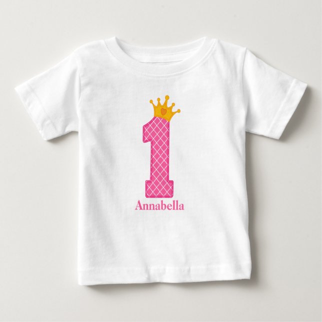 Camiseta Para Bebê Primeiro Aniversário, Princesa Tshirt Personalizad (Frente)
