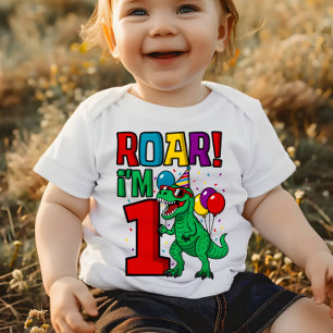 Camiseta Para Bebê primeiro aniversario Raio Dinossauro Trex