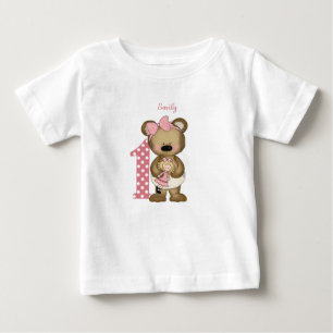 Camiseta Para Bebê Primeiro Aniversário Rapariga de Teddy com T-Shirt
